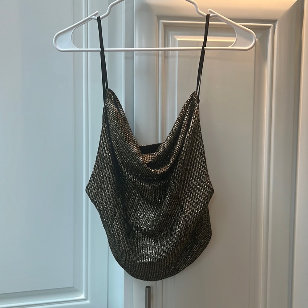 Gold sparkle spaghetti strapped going out top